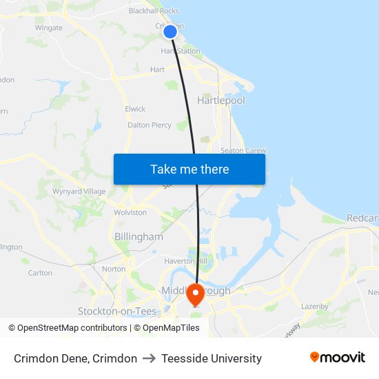 Crimdon Dene, Crimdon to Teesside University map