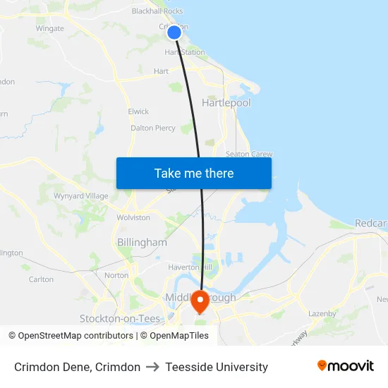 Crimdon Dene, Crimdon to Teesside University map
