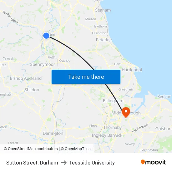 Sutton Street, Durham to Teesside University map