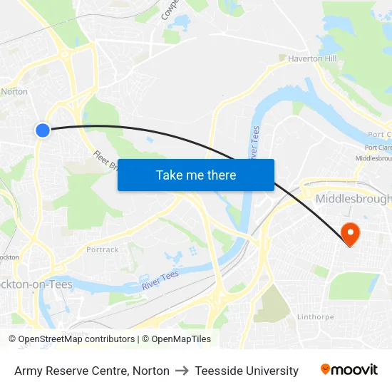 Army Reserve Centre, Norton to Teesside University map