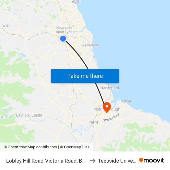 Lobley Hill Road-Victoria Road, Bensham to Teesside University map