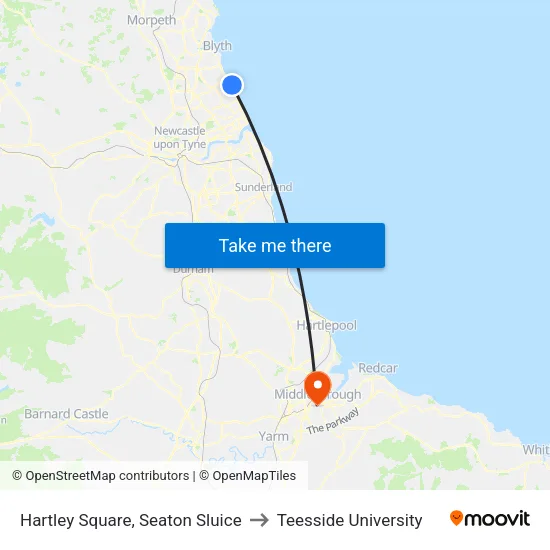 Hartley Square, Seaton Sluice to Teesside University map