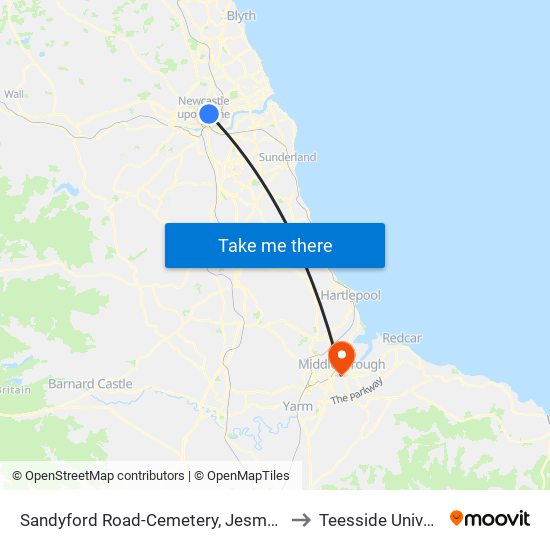 Sandyford Road-Cemetery, Jesmond Vale to Teesside University map