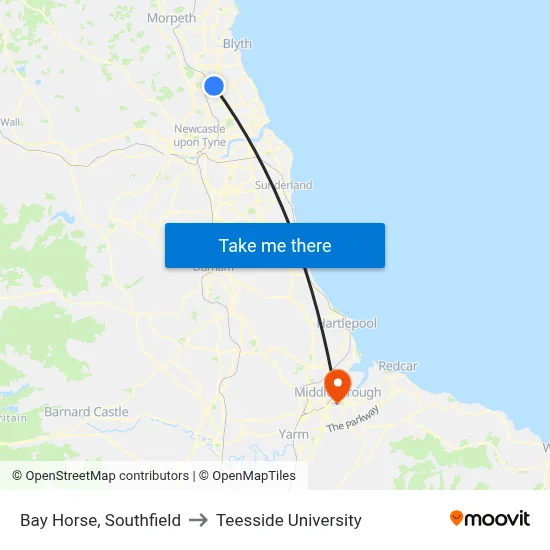 Bay Horse, Southfield to Teesside University map