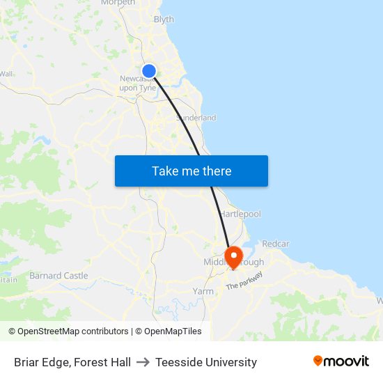 Briar Edge, Forest Hall to Teesside University map