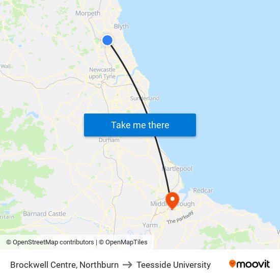 Brockwell Centre, Northburn to Teesside University map