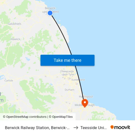 Berwick Railway Station, Berwick-Upon-Tweed to Teesside University map