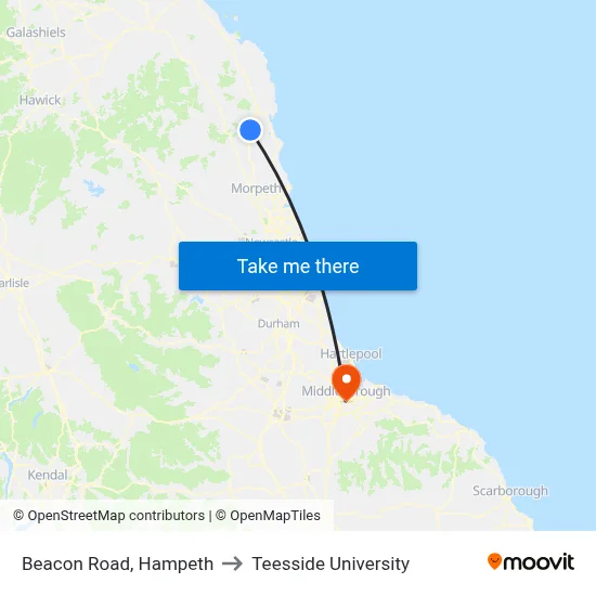 Beacon Road, Hampeth to Teesside University map