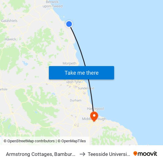 Armstrong Cottages, Bamburgh to Teesside University map