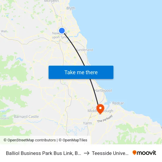 Balliol Business Park Bus Link, Benton to Teesside University map