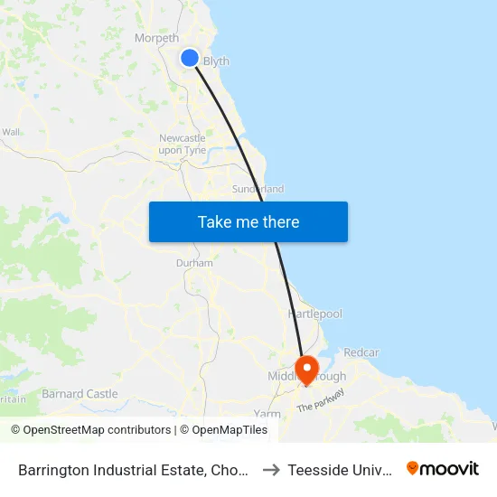 Barrington Industrial Estate, Choppington to Teesside University map