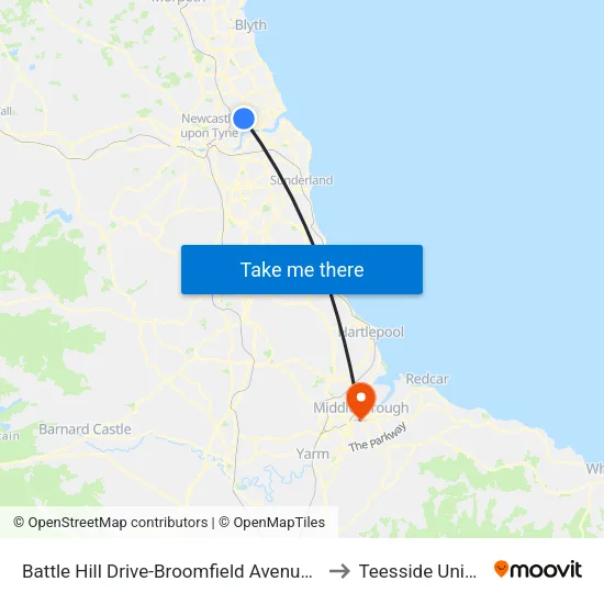 Battle Hill Drive-Broomfield Avenue, Battle Hill to Teesside University map