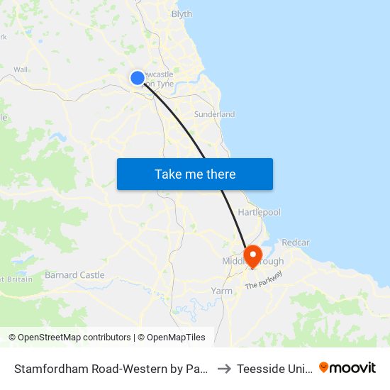 Stamfordham Road-Western by Pass, Westerhope to Teesside University map