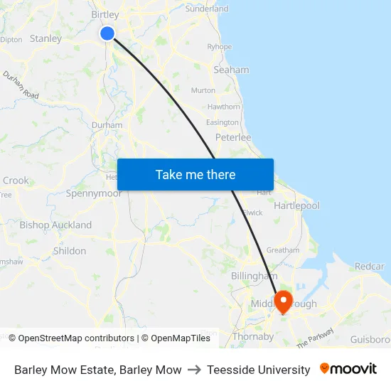 Barley Mow Estate, Barley Mow to Teesside University map