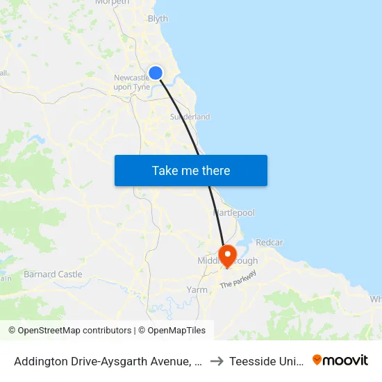 Addington Drive-Aysgarth Avenue, Hadrian Park to Teesside University map