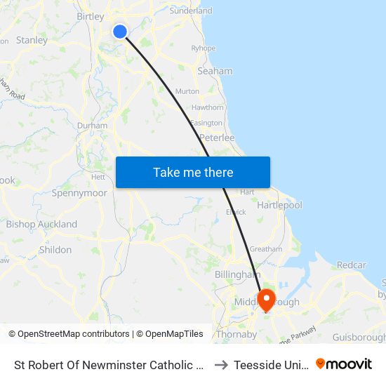St Robert Of Newminster Catholic School, Fatfield to Teesside University map