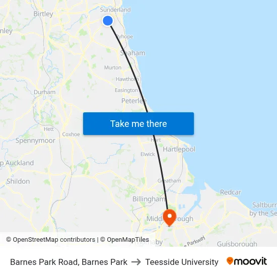 Barnes Park Road, Barnes Park to Teesside University map