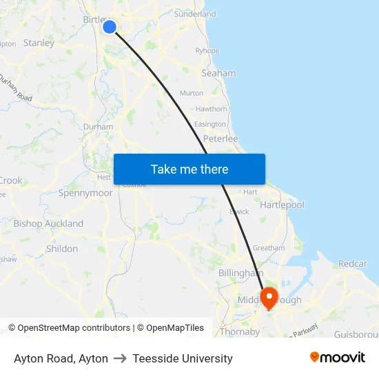 Ayton Road, Ayton to Teesside University map