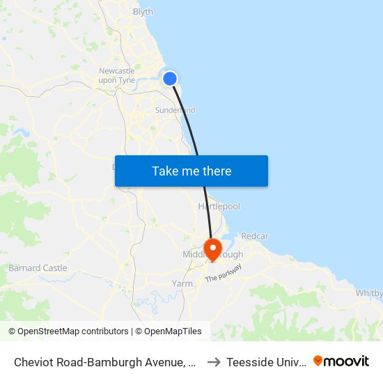 Cheviot Road-Bamburgh Avenue, Horsley Hill to Teesside University map