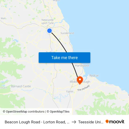 Beacon Lough Road - Lorton Road, Beacon Lough to Teesside University map