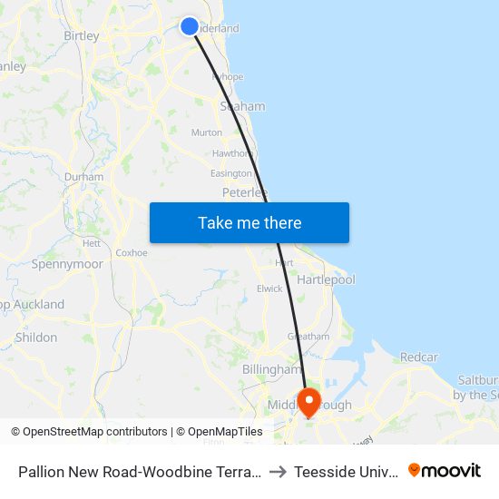 Pallion New Road-Woodbine Terrace, Pallion to Teesside University map