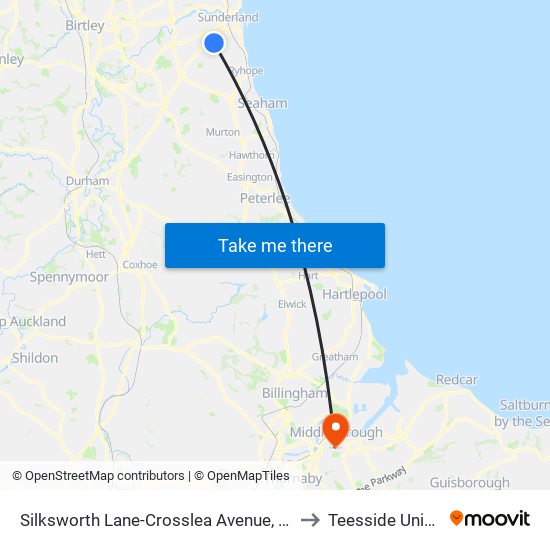 Silksworth Lane-Crosslea Avenue, Barnes Park to Teesside University map