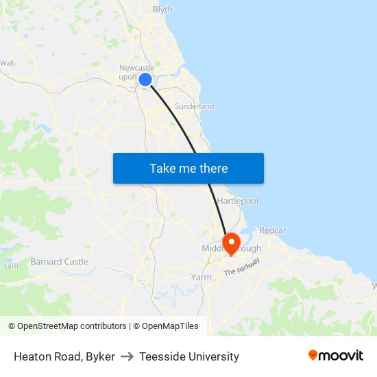 Heaton Road, Byker to Teesside University map