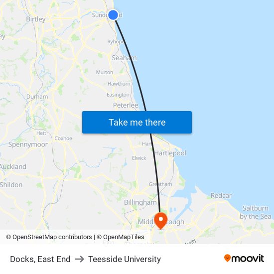 Docks, East End to Teesside University map