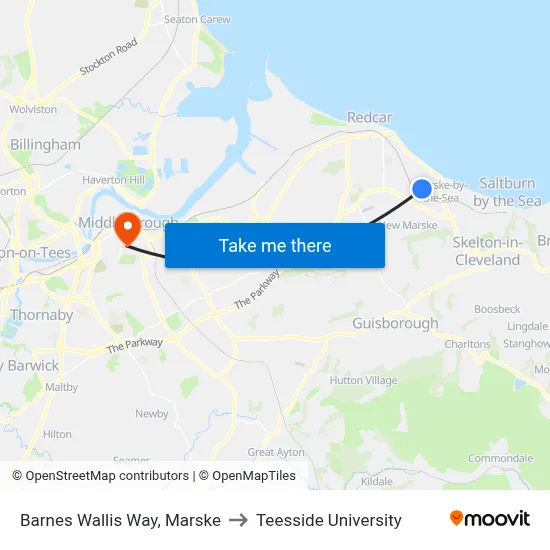 Barnes Wallis Way, Marske to Teesside University map