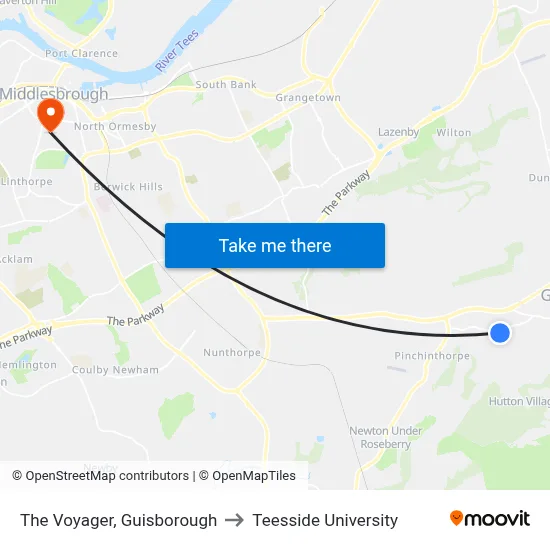 The Voyager, Guisborough to Teesside University map