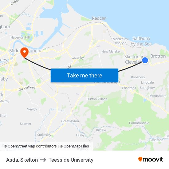 Asda, Skelton to Teesside University map