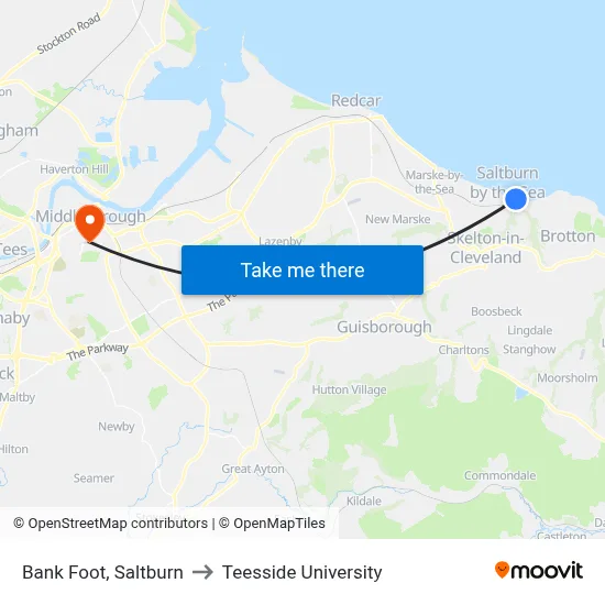 Bank Foot, Saltburn to Teesside University map