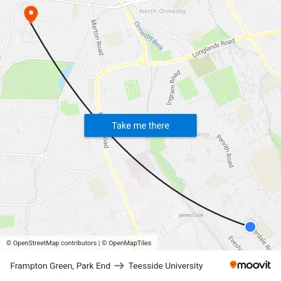 Frampton Green, Park End to Teesside University map