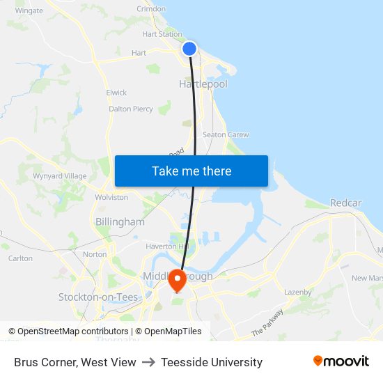 Brus Corner, West View to Teesside University map
