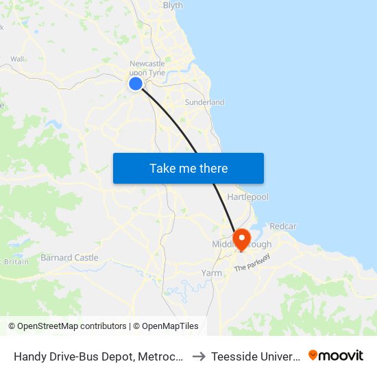 Handy Drive-Bus Depot, Metrocentre to Teesside University map