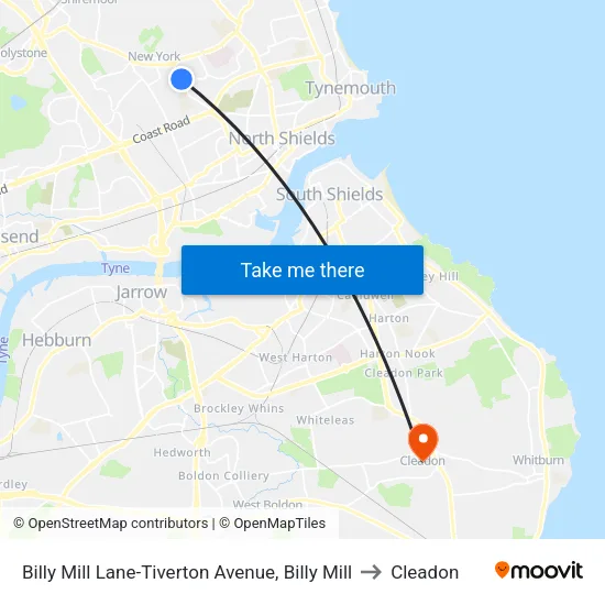Billy Mill Lane-Tiverton Avenue, Billy Mill to Cleadon map