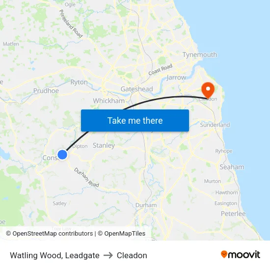 Watling Wood, Leadgate to Cleadon map