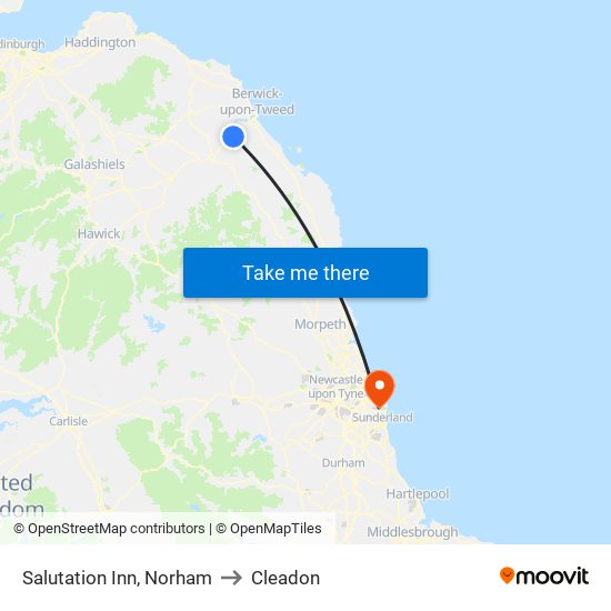 Salutation Inn, Norham to Cleadon map