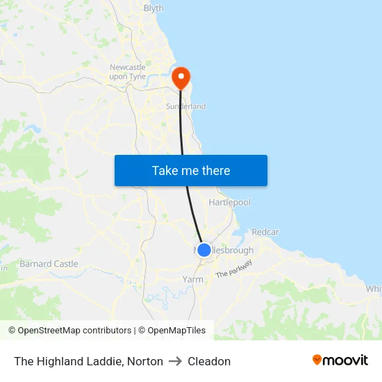 The Highland Laddie, Norton to Cleadon map