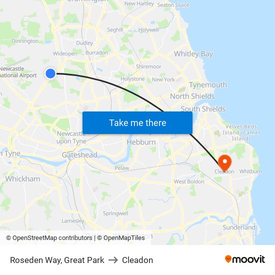 Roseden Way, Great Park to Cleadon map