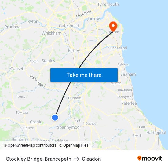 Stockley Bridge, Brancepeth to Cleadon map