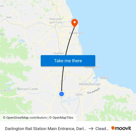 Darlington Rail Station Main Entrance, Darlington to Cleadon map