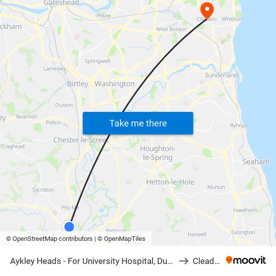 Aykley Heads - For University Hospital, Durham to Cleadon map