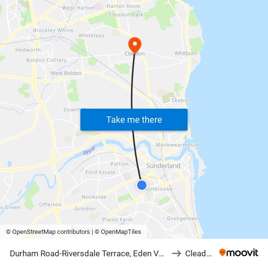 Durham Road-Riversdale Terrace, Eden Vale to Cleadon map