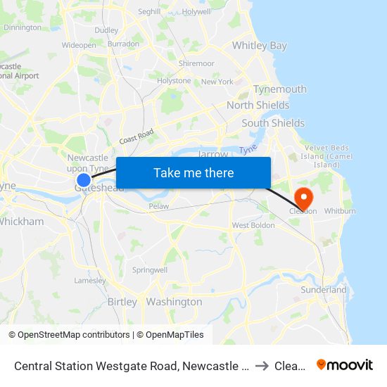 Central Station Westgate Road, Newcastle upon Tyne to Cleadon map