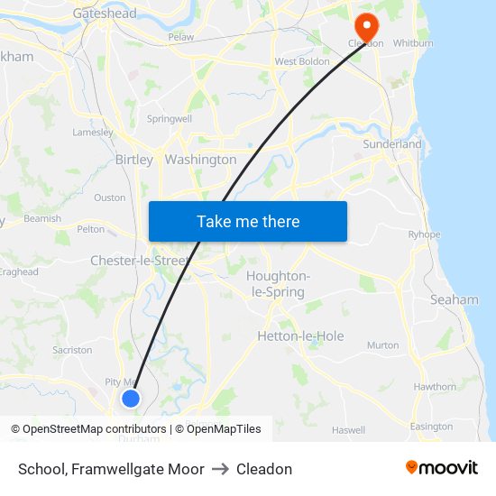 School, Framwellgate Moor to Cleadon map