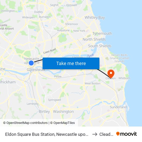 Eldon Square Bus Station, Newcastle upon Tyne to Cleadon map