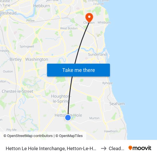 Hetton Le Hole Interchange, Hetton-Le-Hole to Cleadon map