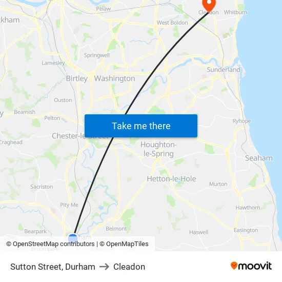 Sutton Street, Durham to Cleadon map