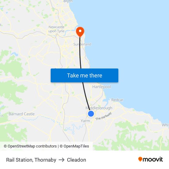 Rail Station, Thornaby to Cleadon map